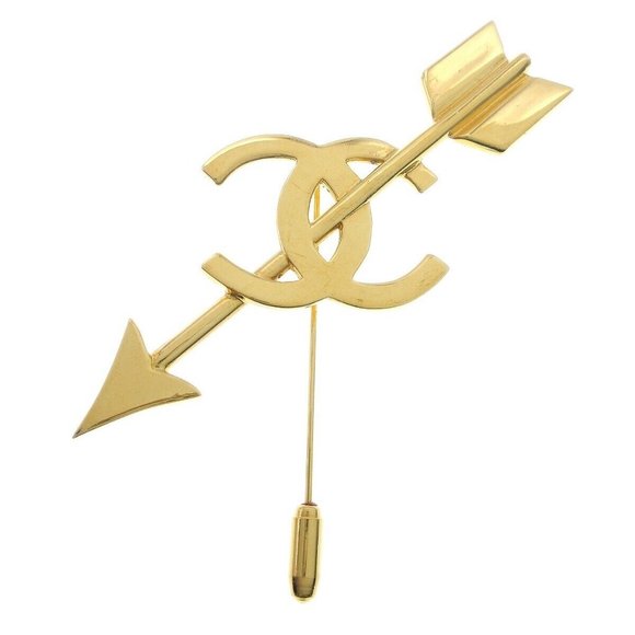 Chanel Bow And Arrow Motif Brooch Pin Corsage Gold-Tone - Picture 1 of 8